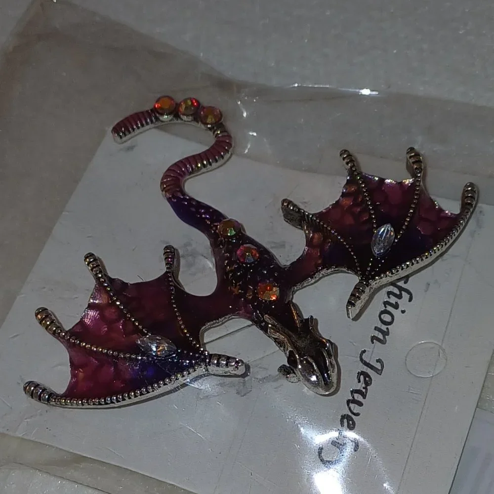 NWT Dragon Flying Pteradactyl Pin Brooch Metallic Halloween Jewelry AQUA BLUE - Picture 12 of 12